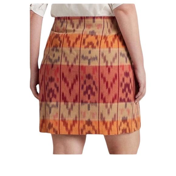 Lauren Ralph Lauren True Wrap Skirt Above Knee Geo Motif Ruffle Ikat Fall NEW 20 - Picture 2 of 10
